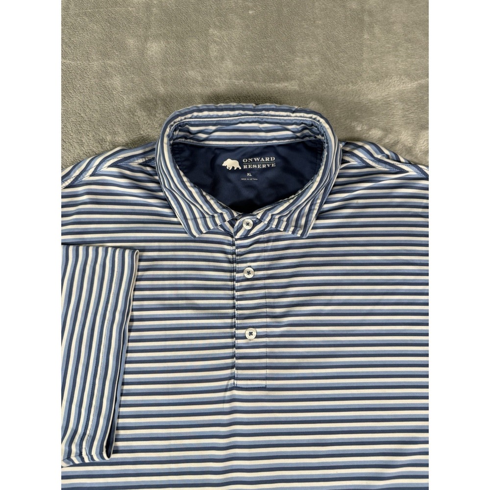 Onward Reserve Shirt Men's XL Blue White Striped Performance Golf Polo
